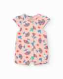 Tutina rosa per bambina con stampa tropicale e bottoni frontali Tutina rosa per bambina con stampa tropicale e bottoni frontali