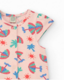 Tutina rosa per bambina con stampa tropicale e bottoni frontali Tutina rosa per bambina con stampa tropicale e bottoni frontali