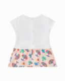 Completo bianco per bambina con vestito di elefante e culotte tropicali