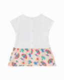 Completo bianco per bambina con vestito di elefante e culotte tropicali