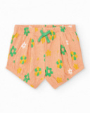 Conjunto para niña con camiseta amarilla y pantalón corto rosa