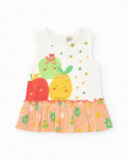 Conjunto para niña con blusa salmón y braguita amarilla con