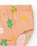 Conjunto para niña con blusa salmón y braguita amarilla con