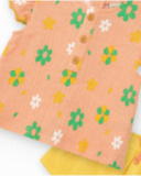 Conjunto para niña con blusa de flores y braguita amarilla