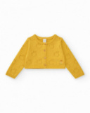 Chaqueta de tricot amarilla para niña con diseño calado de Chaqueta de tricot amarilla para niña con diseño calado de