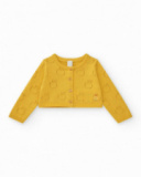 Chaqueta de tricot amarilla para niña con diseño calado de Chaqueta de tricot amarilla para niña con diseño calado de