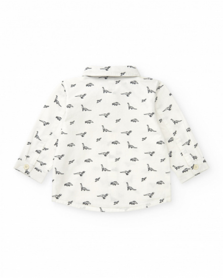 Camisa blanca para niño con dinosaurios y pajarita desmontable