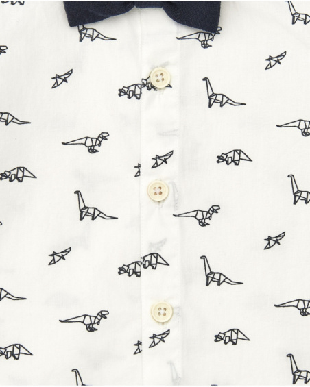 Camisa blanca para niño con dinosaurios y pajarita desmontable