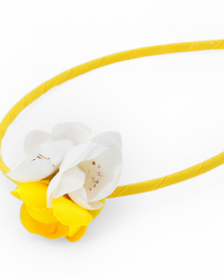 Diadema rígida amarilla para niña con flores blancas y amarillas