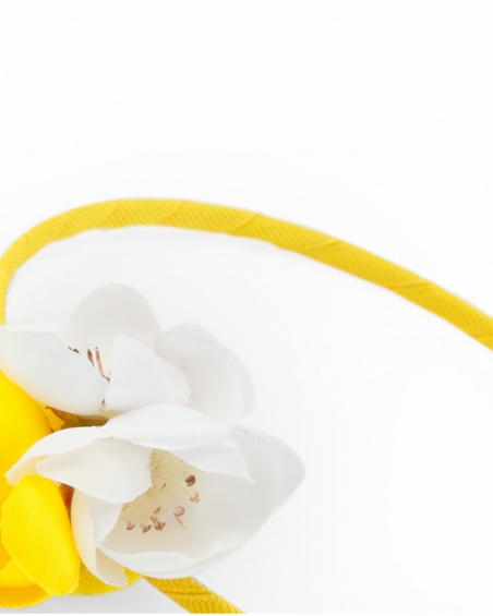 Diadema rígida amarilla para niña con flores blancas y amarillas