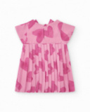 Vestido rosa para niña con corazones y plisado