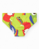 Bañador slip verde para niño con loros y estampado tropical Bañador slip verde para niño con loros y estampado tropical