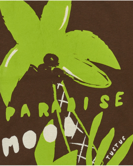 Camiseta marrón para niño con estampado tropical