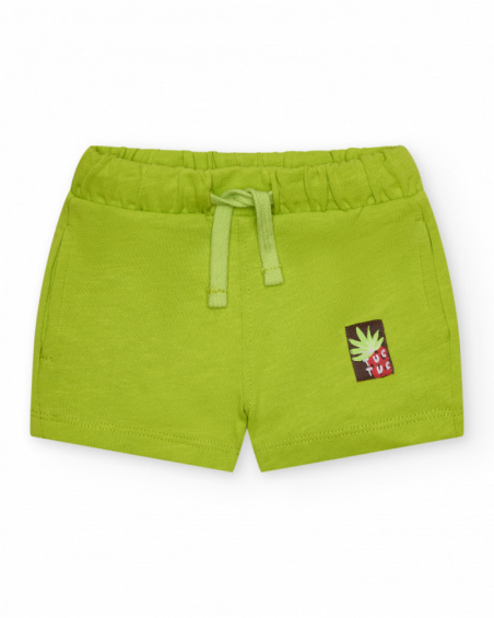 Bermuda verde para niño con bolsillos y cordón ajustable