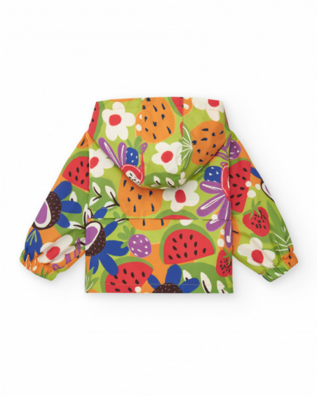 Cortavientos para niña con estampado de frutas y capucha