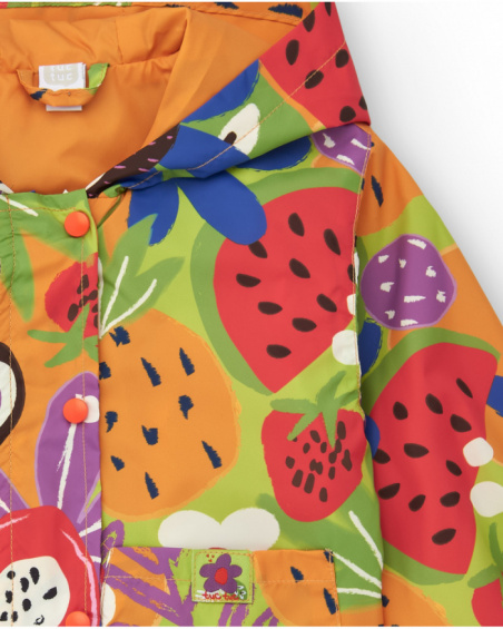 Cortavientos para niña con estampado de frutas y capucha