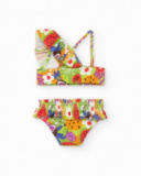 Bikini para niña con estampado de frutas y detalles fruncidos