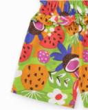 Mono corto para niña con tirantes cruzados y estampado de frutas