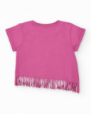 Camiseta lila para niña con flecos y estampado de frutas Camiseta lila para niña con flecos y estampado de frutas