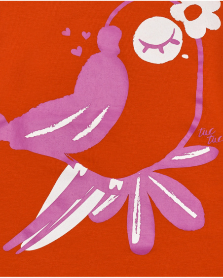 Camiseta roja para niña con estampado de pájaro