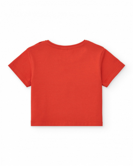 Camiseta roja para niña con estampado tropical de coco