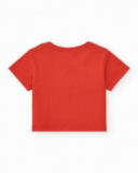 Camiseta roja para niña con estampado tropical de coco Camiseta roja para niña con estampado tropical de coco