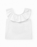 Camiseta blanca para niña con volantes y estampado tropical Camiseta blanca para niña con volantes y estampado tropical