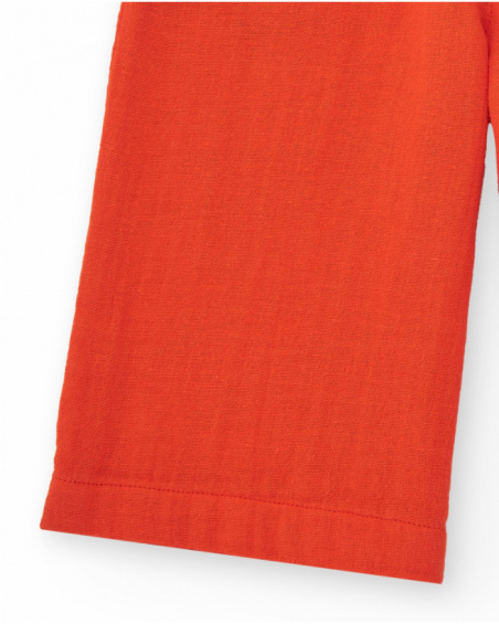 Pantalón culotte naranja para niña con cintura fruncida y lazo