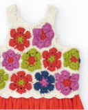 Vestido rojo para niña con falda de plana y cuerpo de crochet
