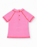 Camiseta de baño rosa para niña con estampado de carita animal