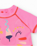 Camiseta de baño rosa para niña con estampado de carita animal