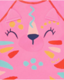 Camiseta de baño rosa para niña con estampado de carita animal