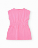 Vestido rosa para niña con estampado animal y detalles metálicos Vestido rosa para niña con estampado animal y detalles metálicos
