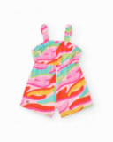 Mono rosa para niña con estampado tropical y cintura elástica Mono rosa para niña con estampado tropical y cintura elástica