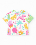 Camiseta para niña con frutas tropicales y nudo decorativo Camiseta para niña con frutas tropicales y nudo decorativo