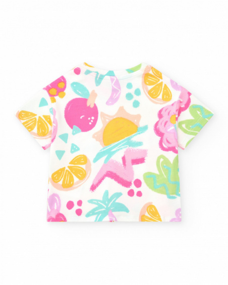 Camiseta para niña con frutas tropicales y nudo decorativo