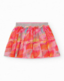 Falda rosa para niña con tul multicolor y cintura ajustada