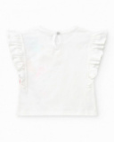 Camiseta blanca para niña con colibrí tropical y lentejuelas Camiseta blanca para niña con colibrí tropical y lentejuelas