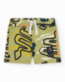 Bermuda verde de felpa para niño con estampado de dinosaurios Bermuda verde de felpa para niño con estampado de dinosaurios