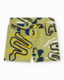 Bermuda verde de felpa para niño con estampado de dinosaurios Bermuda verde de felpa para niño con estampado de dinosaurios