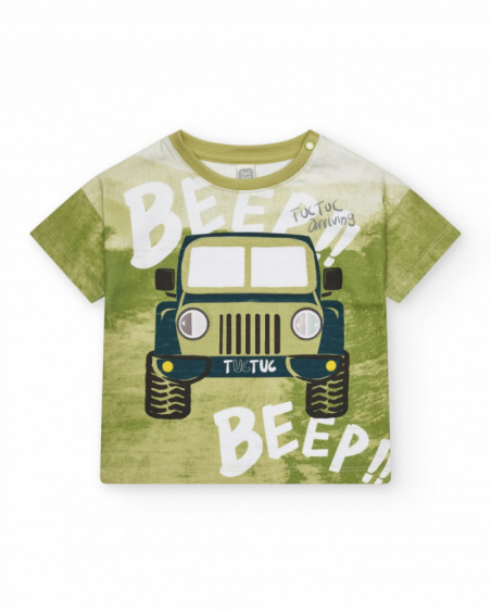 Camiseta verde para niño con estampado de jeep