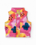 Chaleco acolchado para niña con estampado floral en rosa Chaleco acolchado para niña con estampado floral en rosa