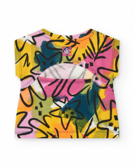 Camiseta para niña en blanco con flores y cierre en el hombro