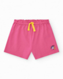 Short para niña en rosa con cordón amarillo y parche Short para niña en rosa con cordón amarillo y parche