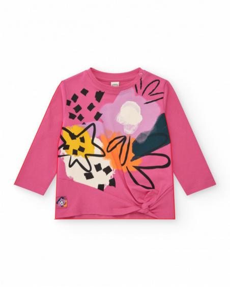 Camiseta para niña en rosa con estrellas y figuras geométricas