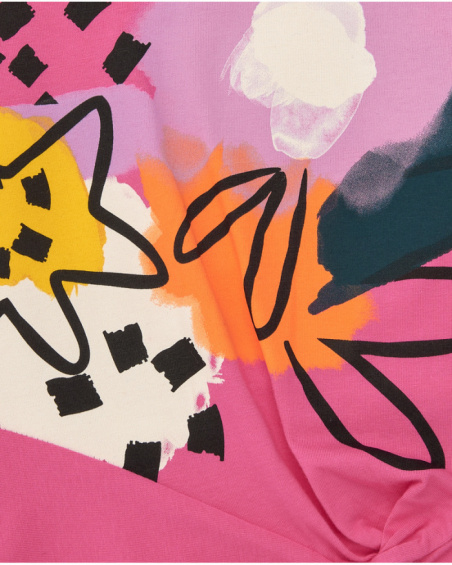 Camiseta para niña en rosa con estrellas y figuras geométricas