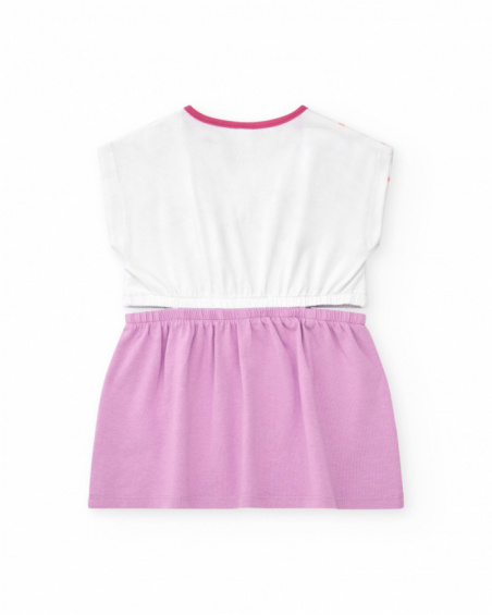 Vestido para niña con top blanco floral y falda lila con lazo