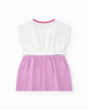 Vestido para niña con top blanco floral y falda lila con lazo Vestido para niña con top blanco floral y falda lila con lazo