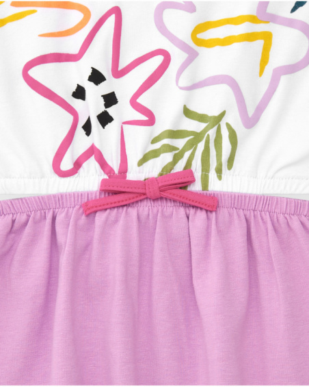 Vestido para niña con top blanco floral y falda lila con lazo