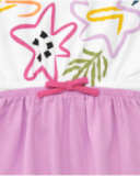 Vestido para niña con top blanco floral y falda lila con lazo Vestido para niña con top blanco floral y falda lila con lazo